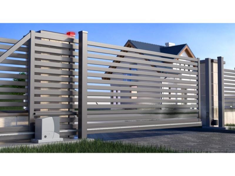 Automatic sliding gate with motor—repair service in Alvin, TX (sensor, track, motor).
