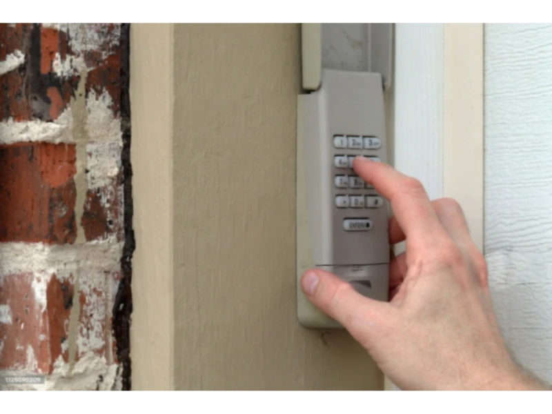 Garage Door Keypad & Remote Programming Alvin, TX – entering an access code on an exterior garage door keypad.
