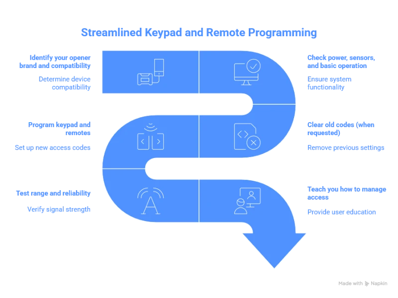 Garage Door Keypad & Remote Programming Alvin, TX – step-by-step process for programming keypad and remotes.