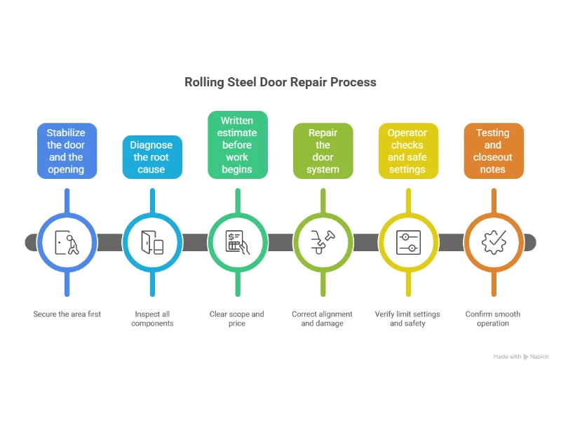 rolling-steel-roll-up-door-repair-process-alvin-tx