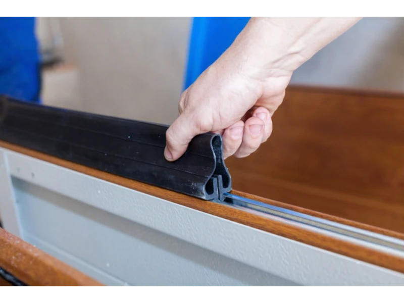 Close-up of bottom weather stripping seal being replaced for better insulation in Alvin, TX