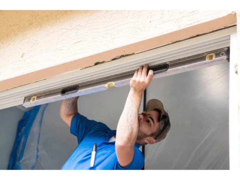 Garage door top seal and header alignment using a level for weatherproofing in Alvin, TX